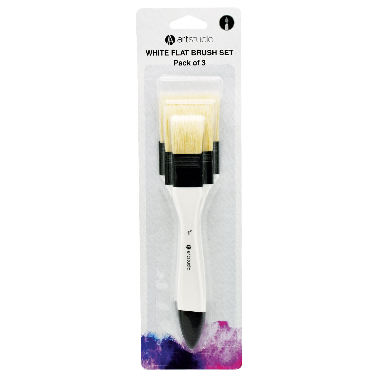 Pack of Three Art Studio White Flat Brushes Image