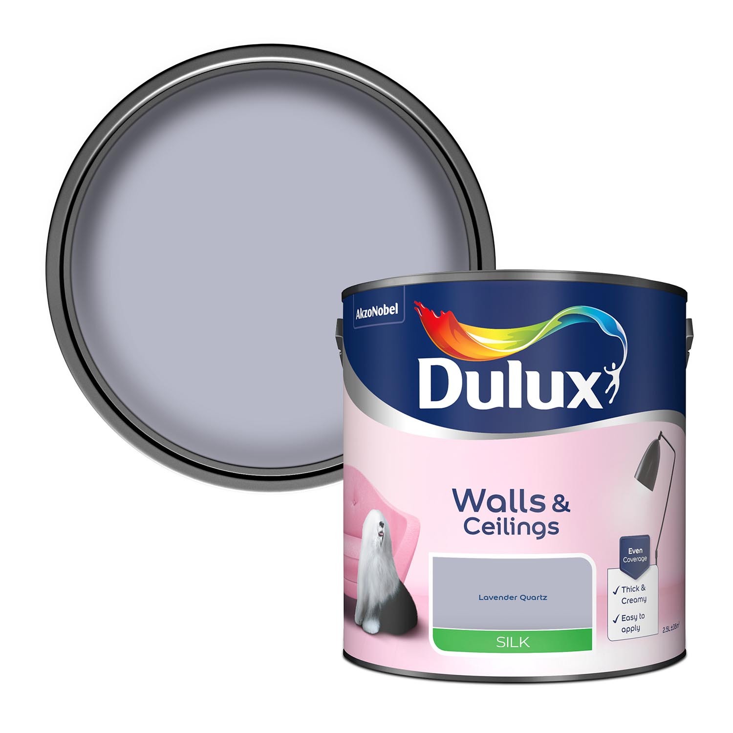 Dulux Walls & Ceilings Lavender Quartz Silk Emulsion Paint 2.5L Image 1