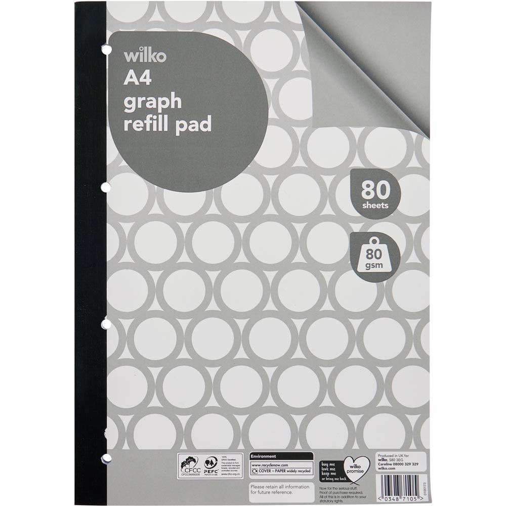 Wilko A4 Narrow Ruled Refill Pad 80 Sheets 70gsm Image