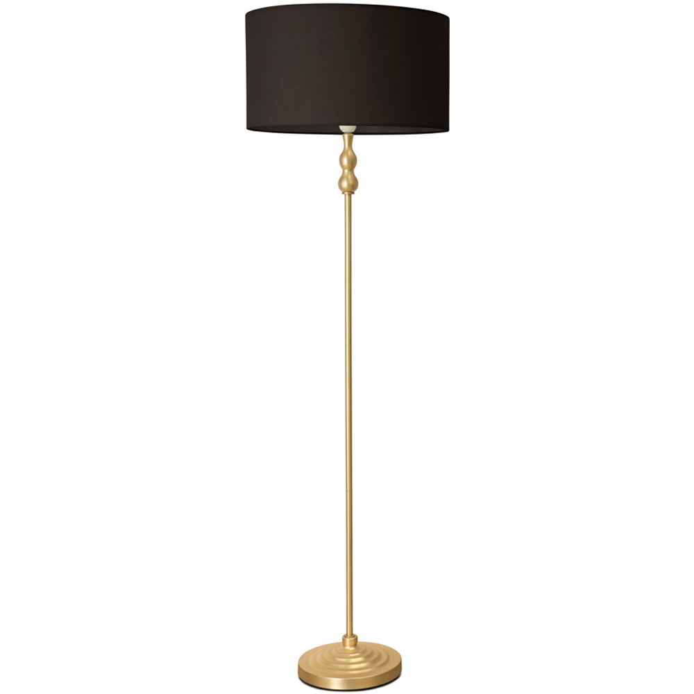 ValueLights Maggie Black and Gold Drum Shade Candlestick LED Floor Lamp Image 1