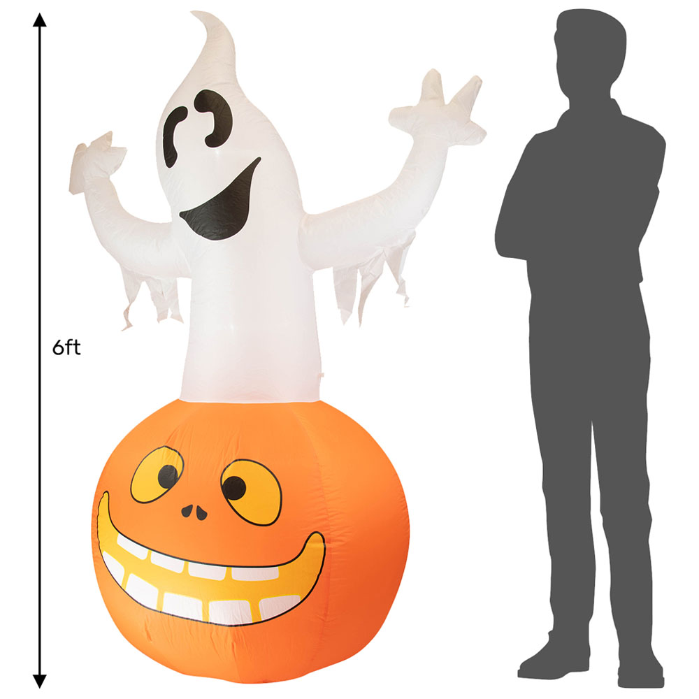 Arlec Halloween 6ft White LED Inflatable Pumpkin with Ghost Image 7