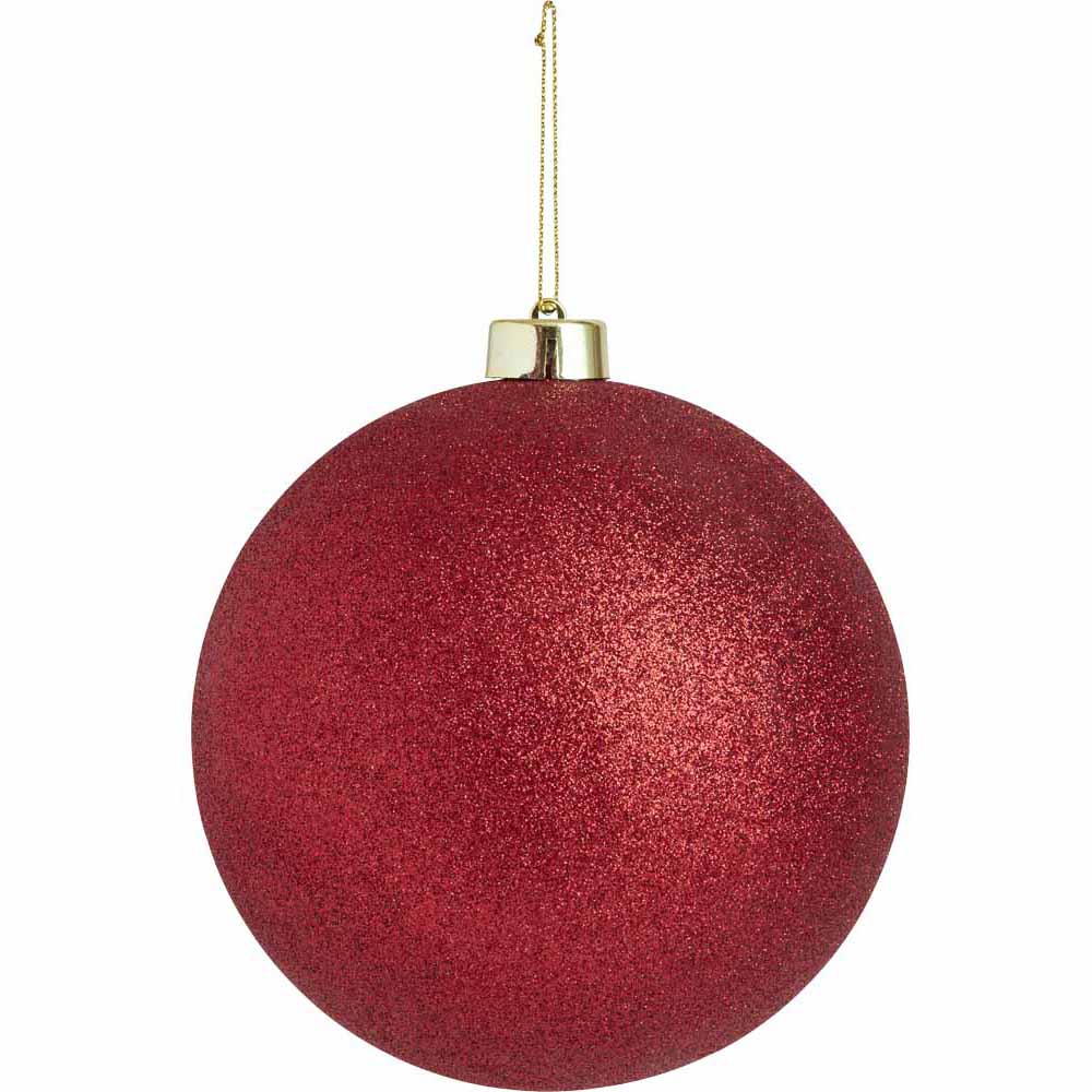 Wilko Traditional Red Glitter Christmas Baubles 140mm 6 Pack Image 1