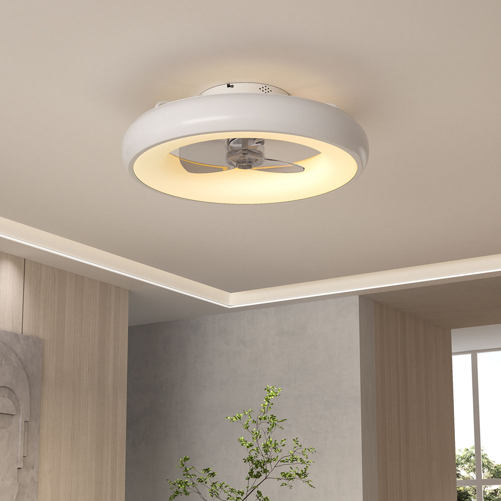Living and Home White Industrial Style Adjustable LED Ceiling Fan Light with App Control 20 inch Image 2