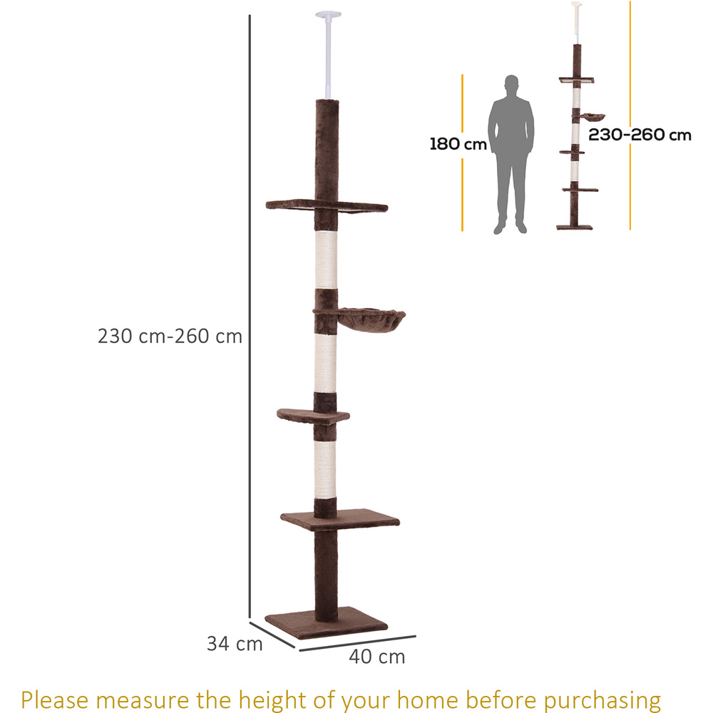 PawHut 5 Tier Brown and White Floor to Ceiling Cat Tree Image 7