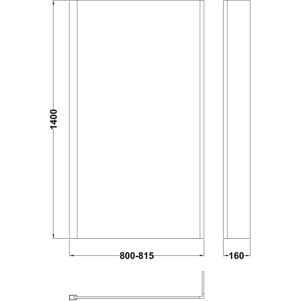 nuie Brushed Brass Square Shower Bath Screen with Fixed Return 6mm Image 3