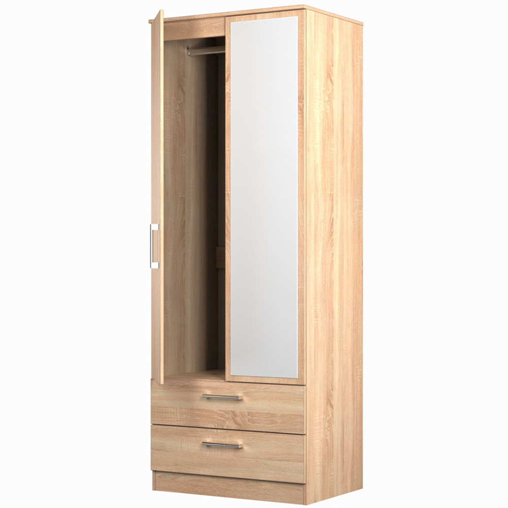 Crowndale Devon 2 Door 2 Drawer Bardolino Oak Wardrobe with Mirror Door Ready Assembled Image 4