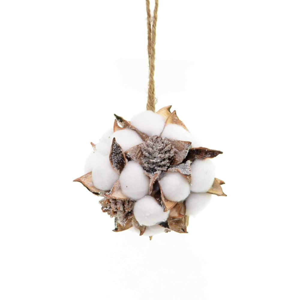 Shatchi Handmade Cotton Ball and Pine Cone Christmas Decoration 12cm Image 2