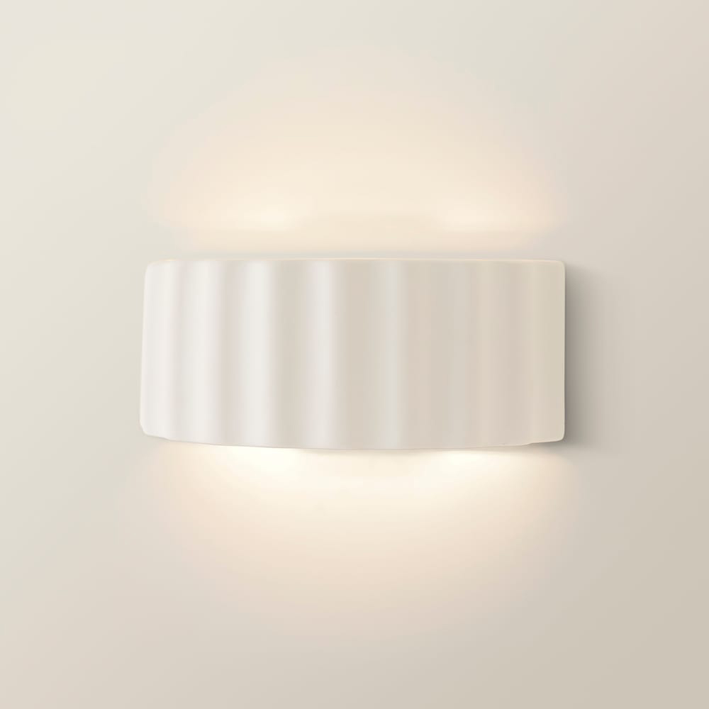 ValueLights Pablo Paint Me Plain Ribbed Ceramic Flush Wall Light with Bulb Image 3