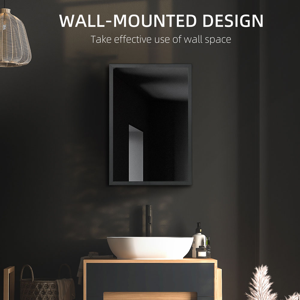 Kleankin Black Wall Mounted Slim Mirrored Bathroom Cabinet Image 7