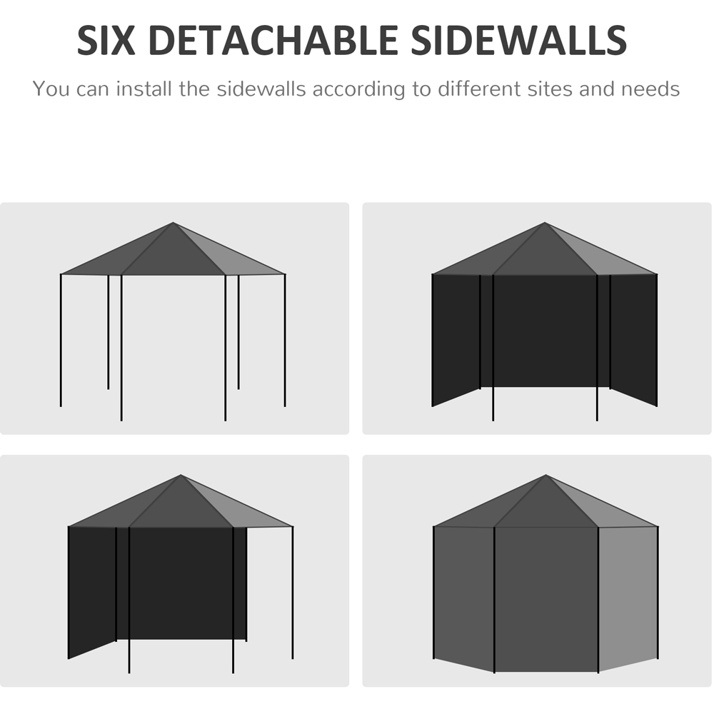 Outsunny 4m Black Hexagonal Gazebo with Removable Side Walls Image 5