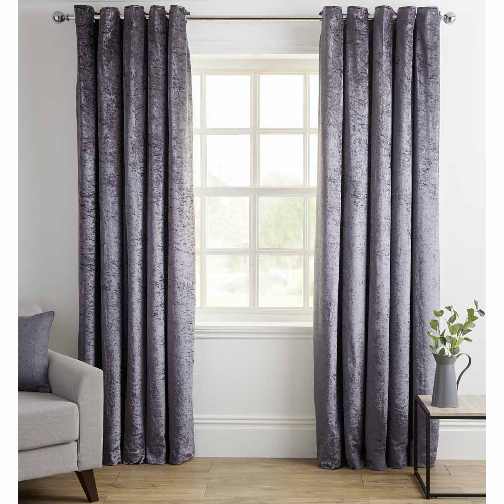 Wilko Charcoal Crushed Velvet Effect Lined Eyelet Curtains 228 W x 228cm D Image 1
