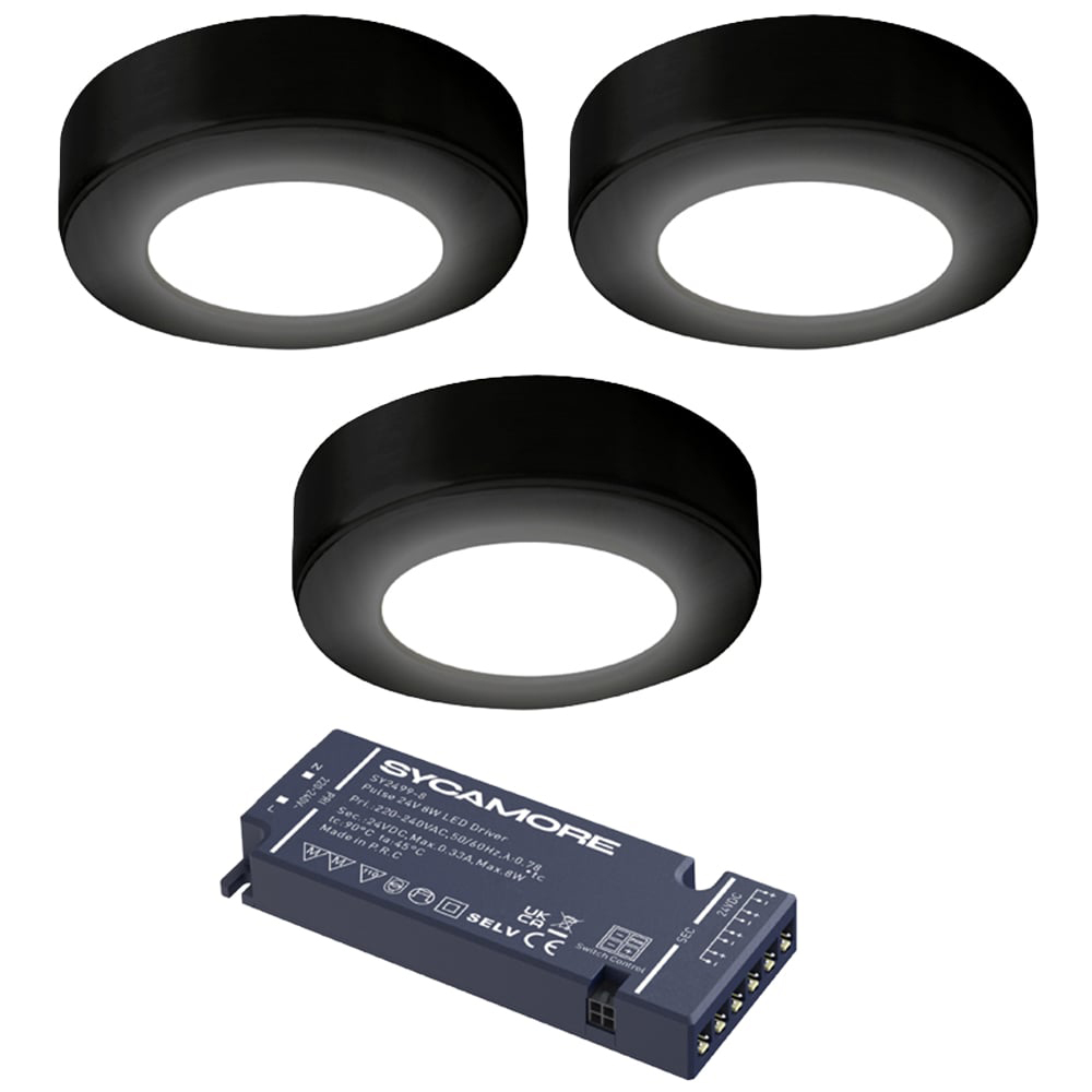 Sorrelis Neris TriGlow Black Round 3 Cabinet Light Kit Image 1