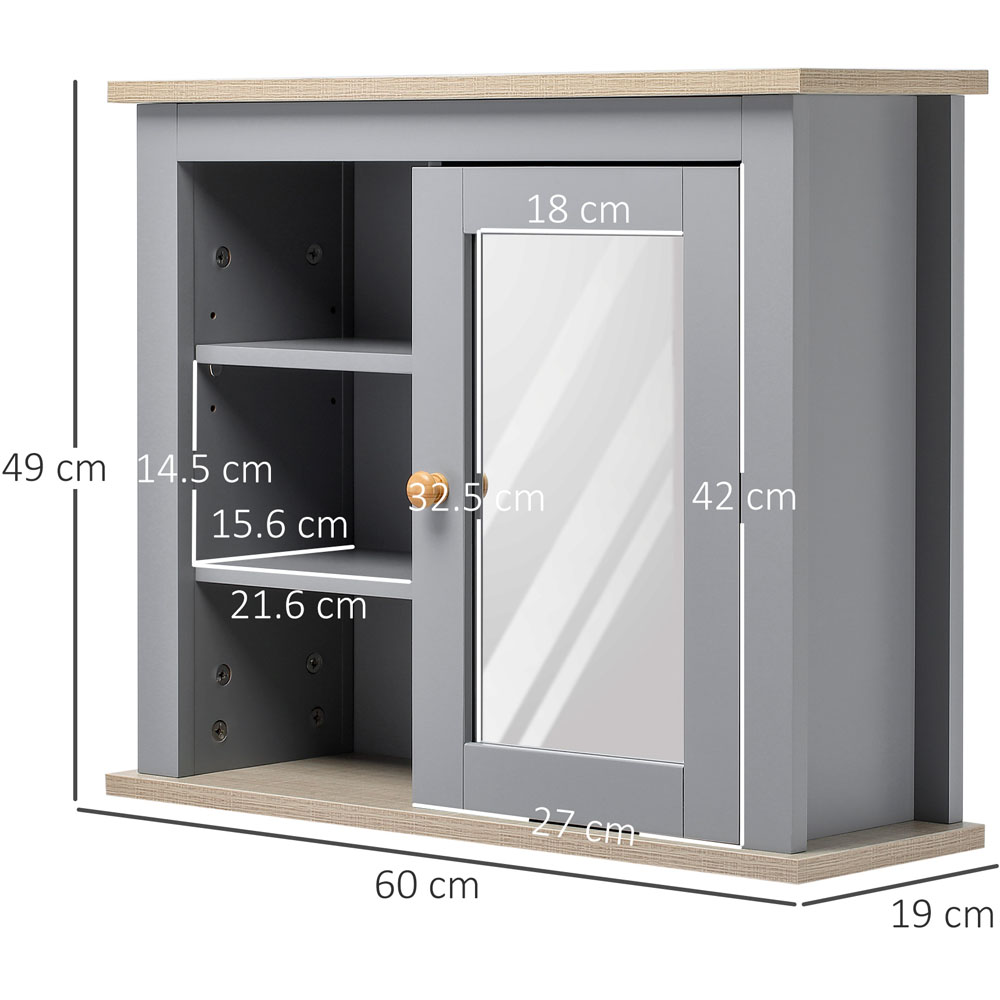 Kleankin Grey and Brown Single Door Mirror Bathroom Cabinet Image 5