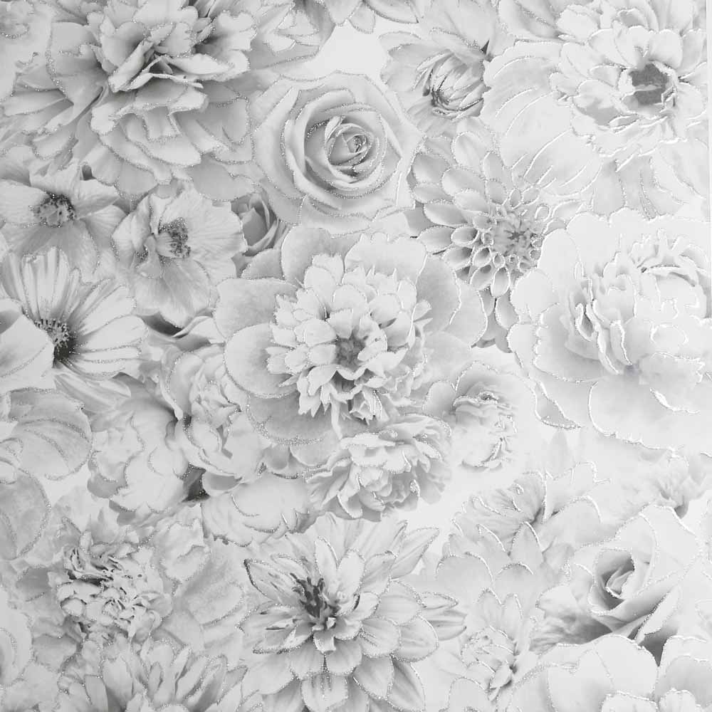 Arthouse Glitter Bloom Floral Wallpaper Silver Grey White | Wilko