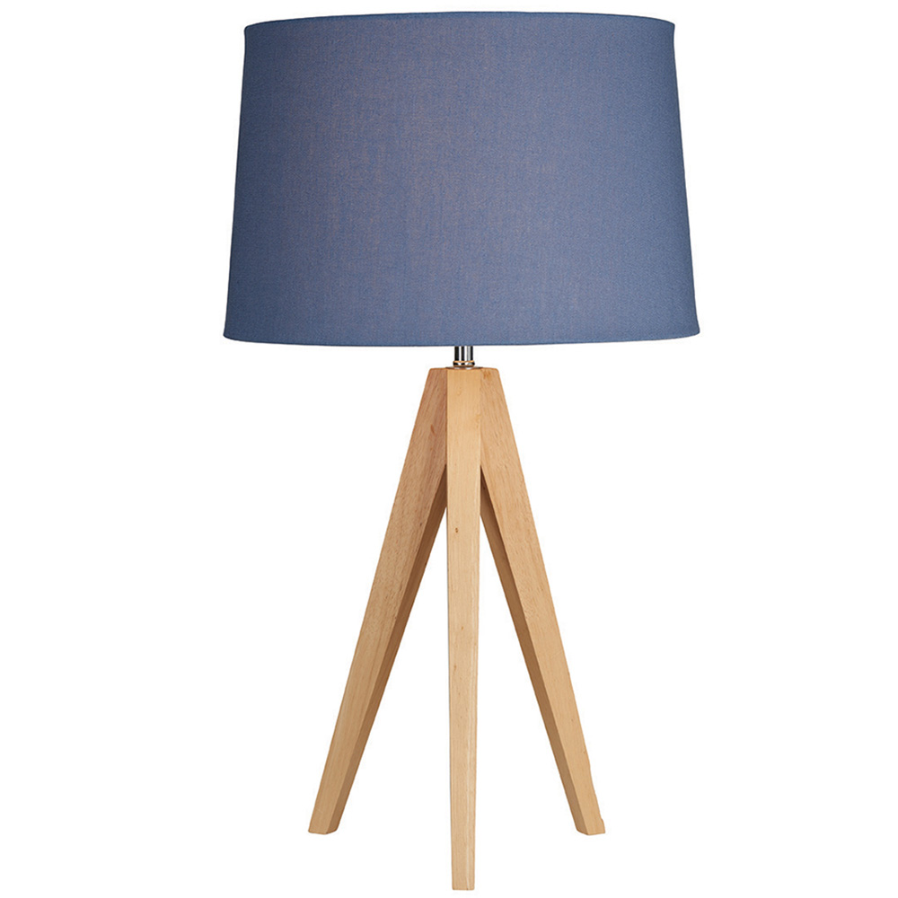 Wooden Tripod Table Lamp Denim Image 1