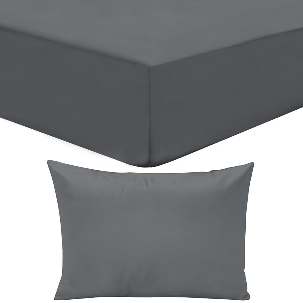 Easy Care Plain Sheeting Set Charcoal Single Image 1