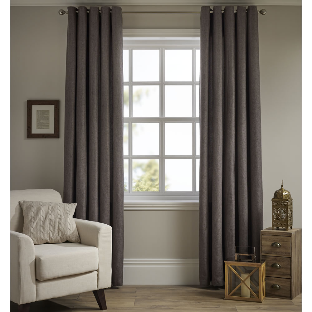 Wilko Mocha Basketweave Lined Eyelet Curtains 167 W x 137cm D Image 1