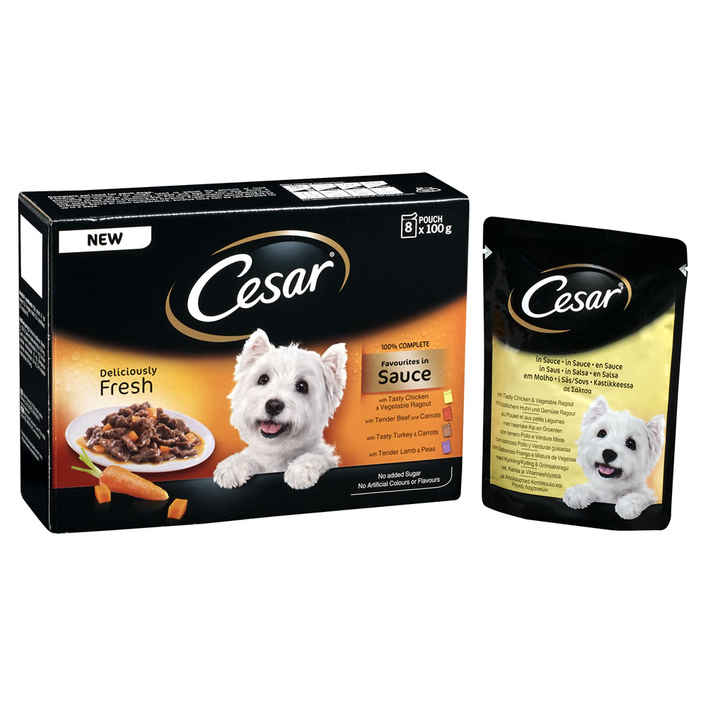 Cesar Pouch Dog Food Deliciously Fresh Favourites in Sauce 8 x 100g Wilko