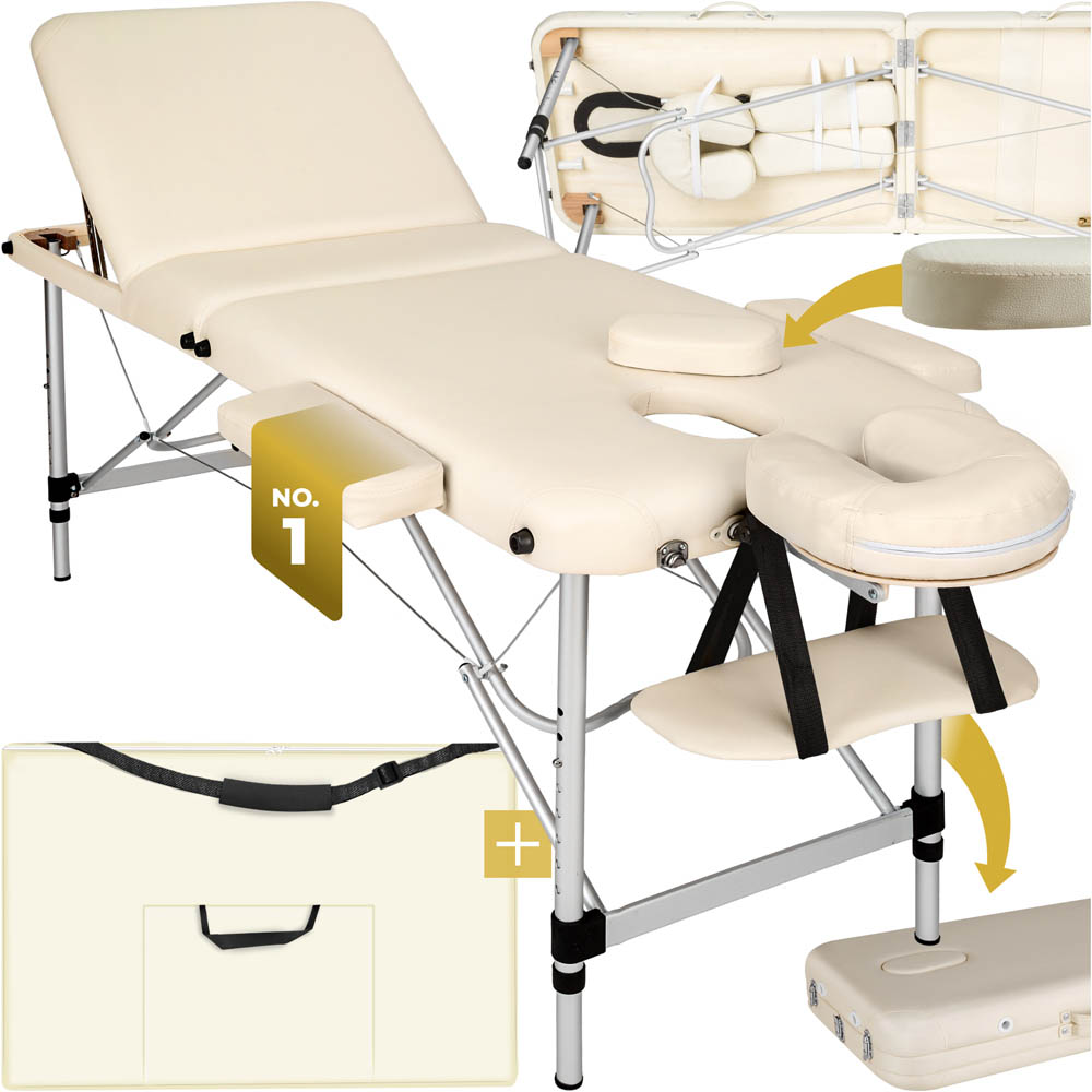 Massage Table - 3-zone bed with aluminium frame, 5cm pad, folding, adjustable - Beige Image 3