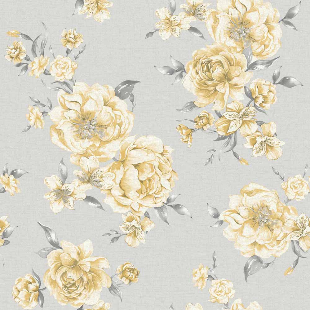 Holden Decor Peony Floral Yellow/Grey Wallpaper | Wilko