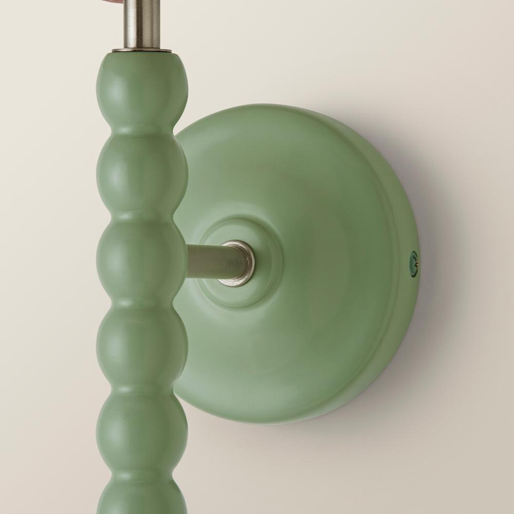 ValueLights Pink Trim Scallop Shade Green Bobbin LED Wall Light with Bulb Image 6