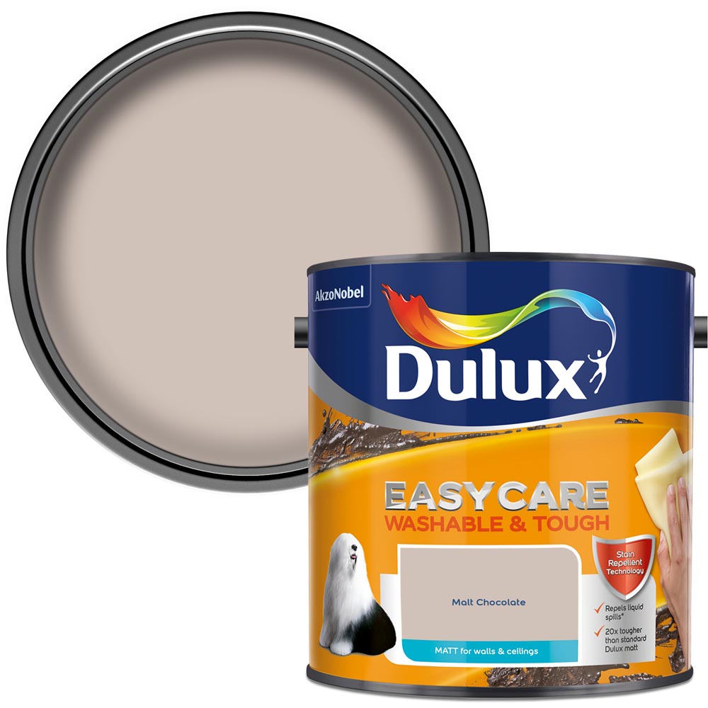 Dulux Easycare Washable & Tough Walls & Ceilings Malt Chocolate Matt Emulsion Paint 2.5L Image 1