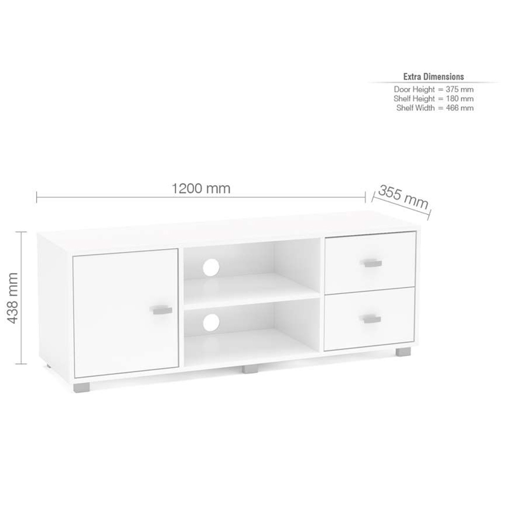 Covent Single Door 2 Drawer 2 Shelf White TV Unit Image 6