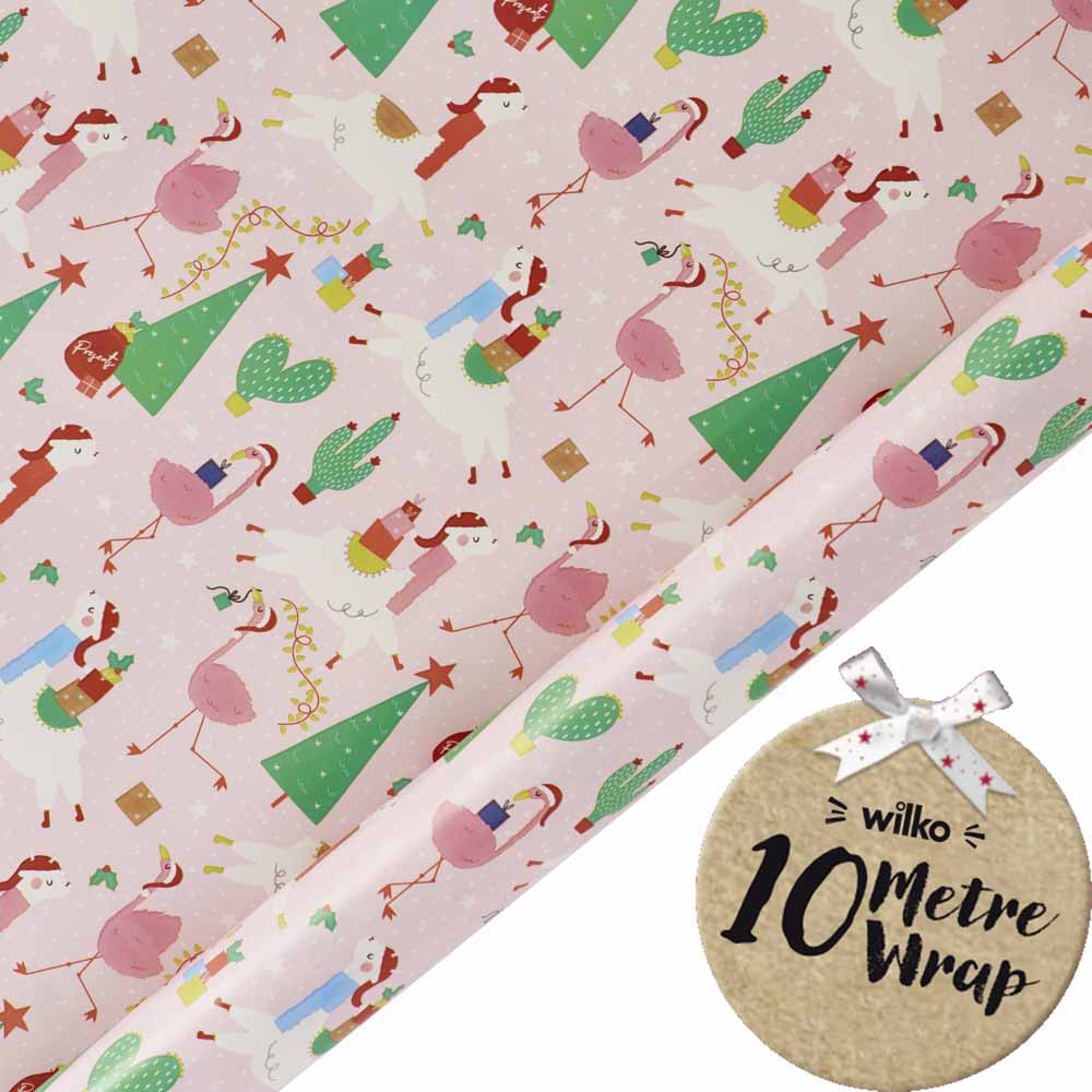 Wilko 10m Festive Fiesta Llama Christmas Wrapping Paper Image 1