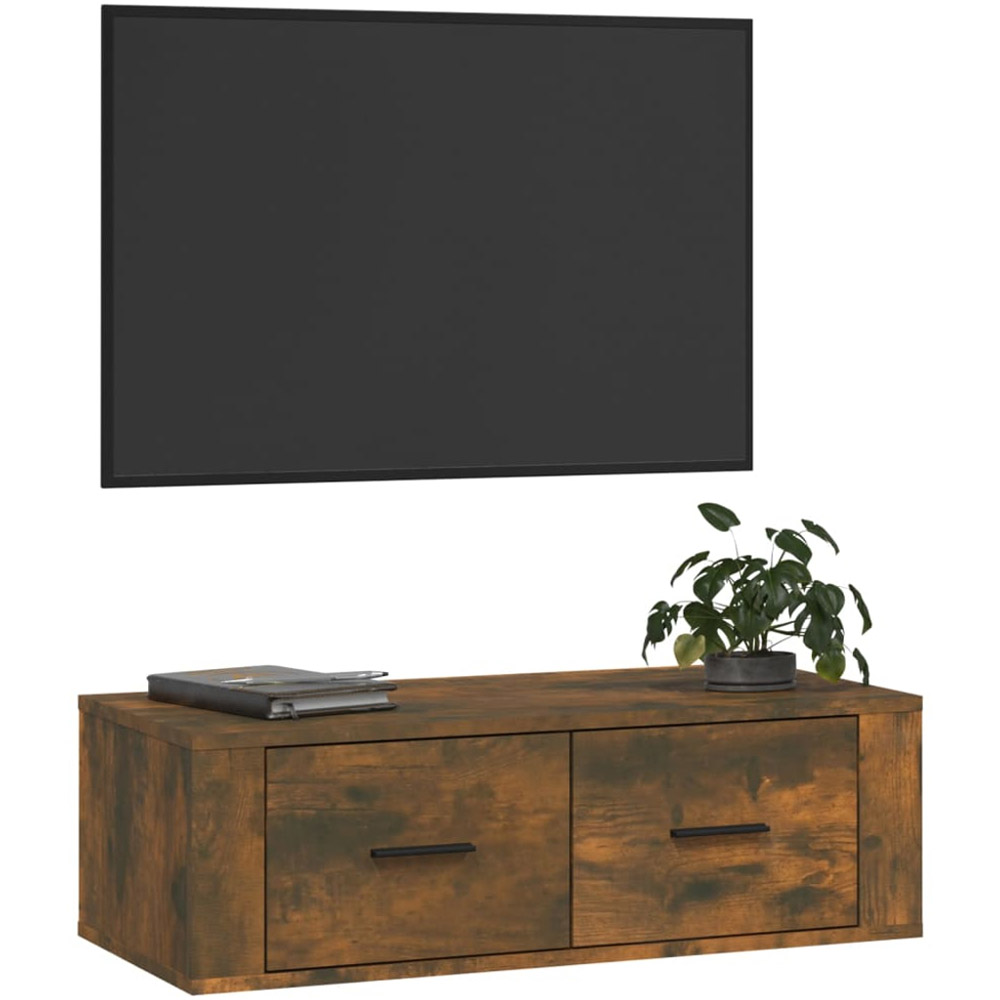 vidaXL 2 Drawer Smoked Oak Wall Mounted TV Cabinet Image 4