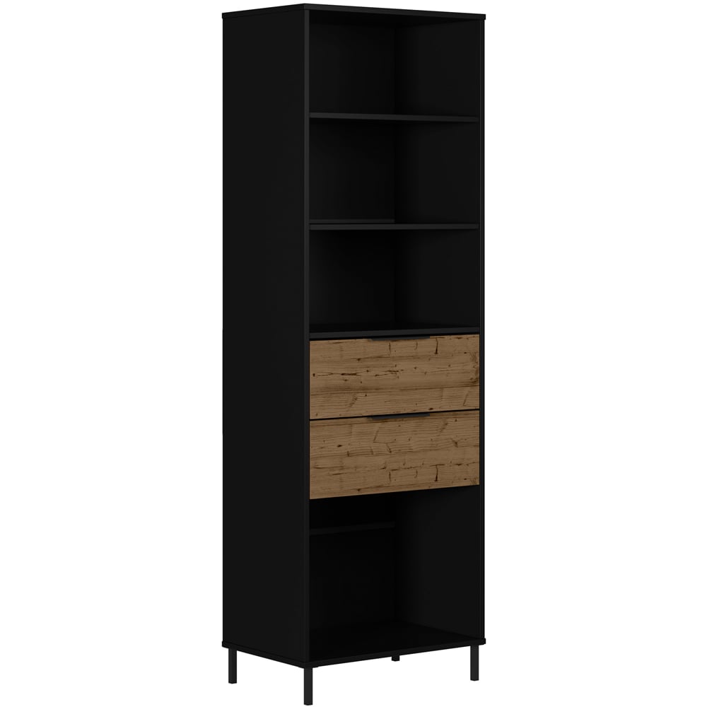 Seconique Madrid 2 Drawer 4 Shelf Black Acacia Effect Bookcase Image 2