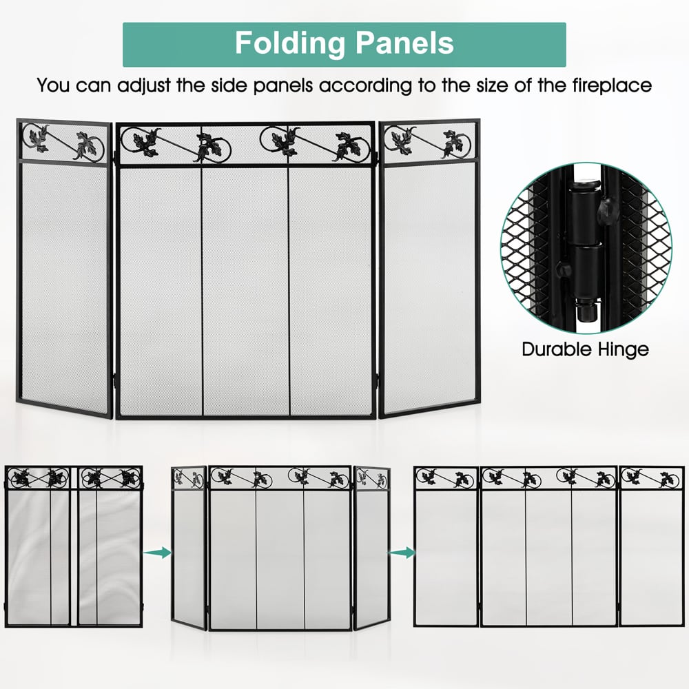 Costway 3 Panel Folding Metal Mesh Fireplace Screen A Image 6