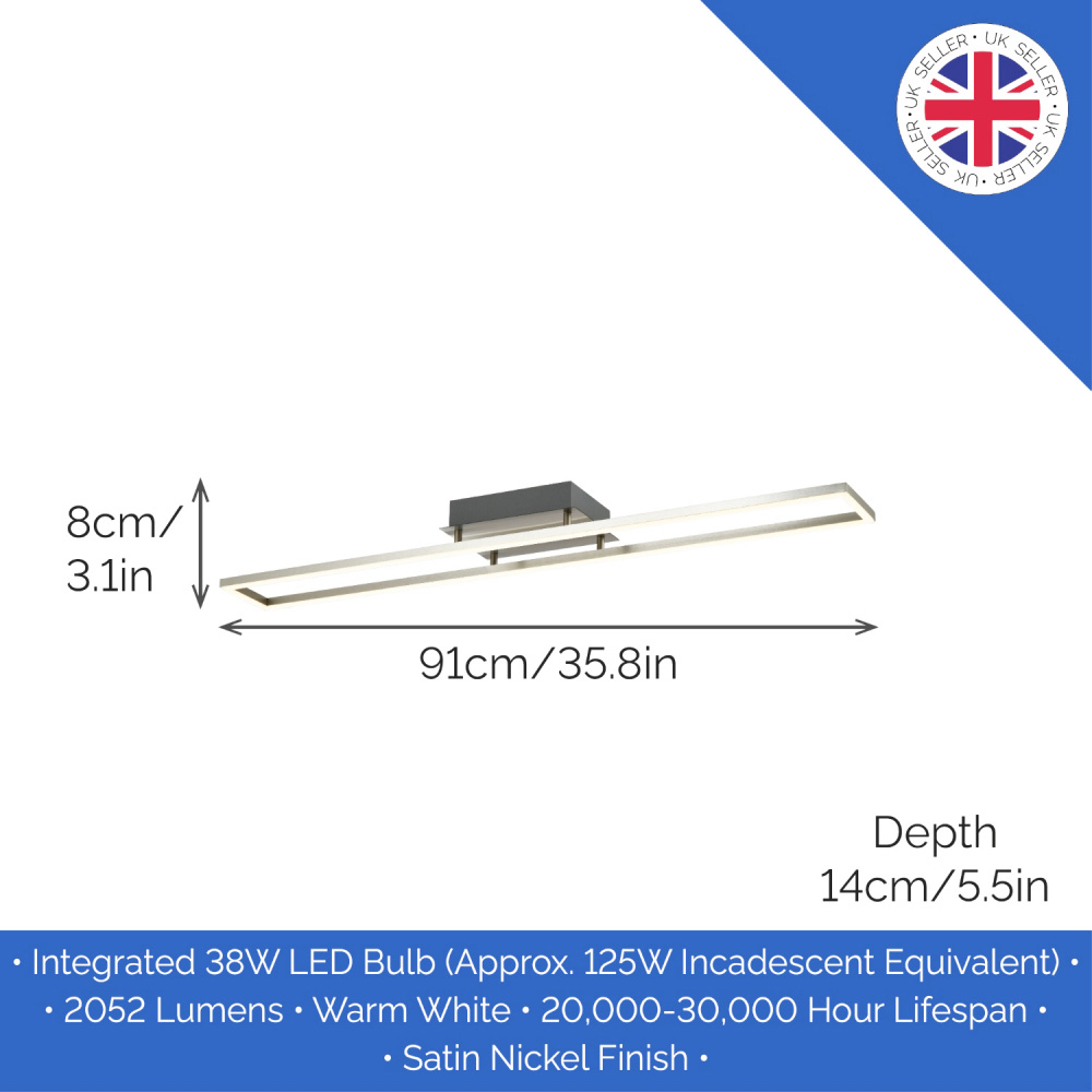 Happy Homewares Strip Brushed Nickel LED Ceiling Light Fitting Image 5