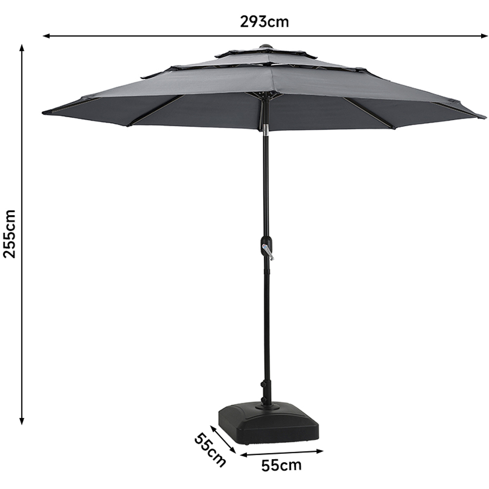 Living and Home Light Grey 3 Tier Crank and Tilt Parasol with Fillable Wheeled Base 3m Image 9