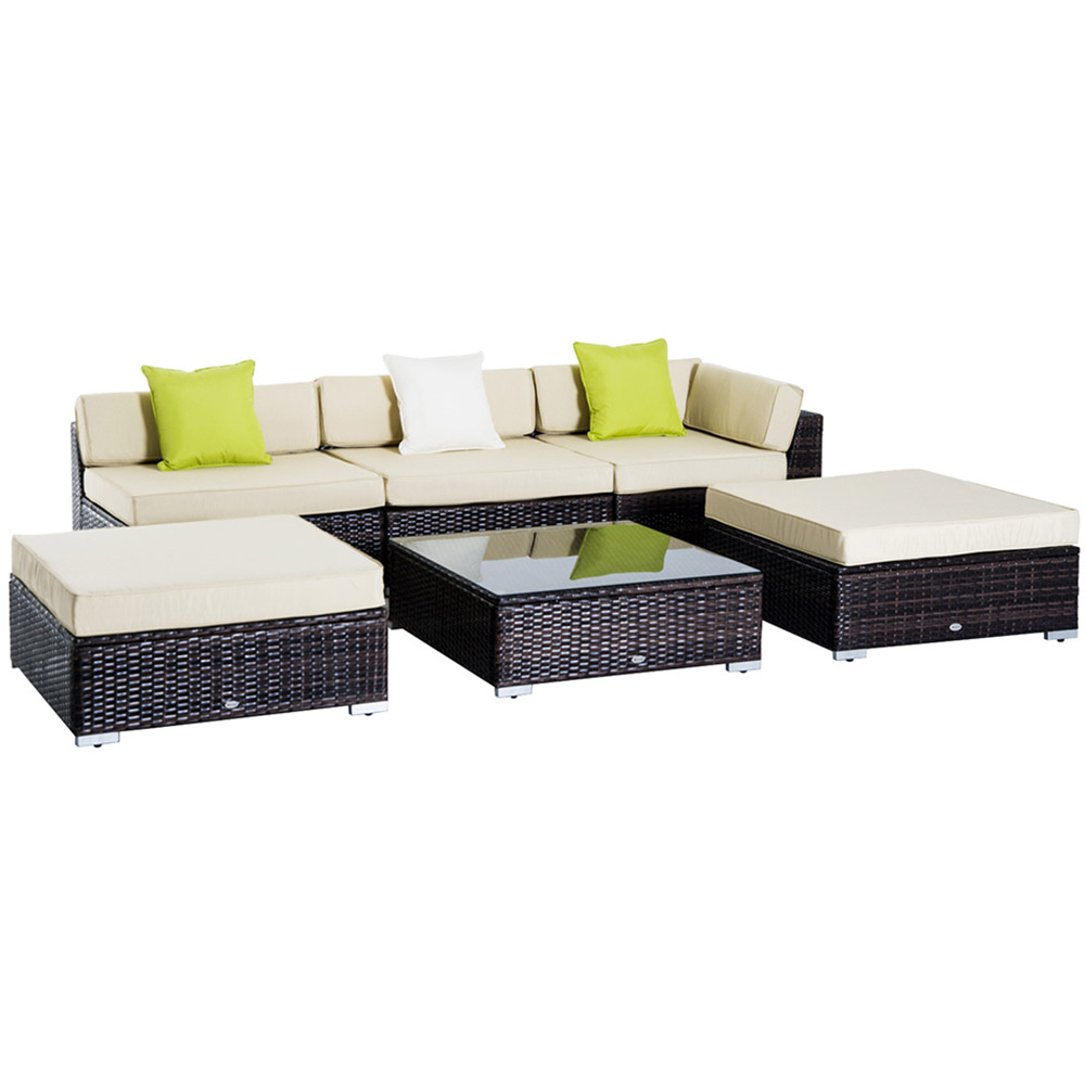 Outsunny 5 Seater Brown PE Rattan Sofa Lounge Set Image 2