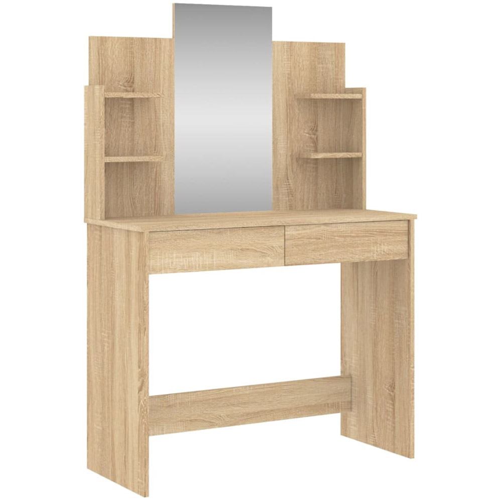 vidaXL 2 Drawer 4 Shelf Sonoma Oak Dressing Table with Mirror Image 2