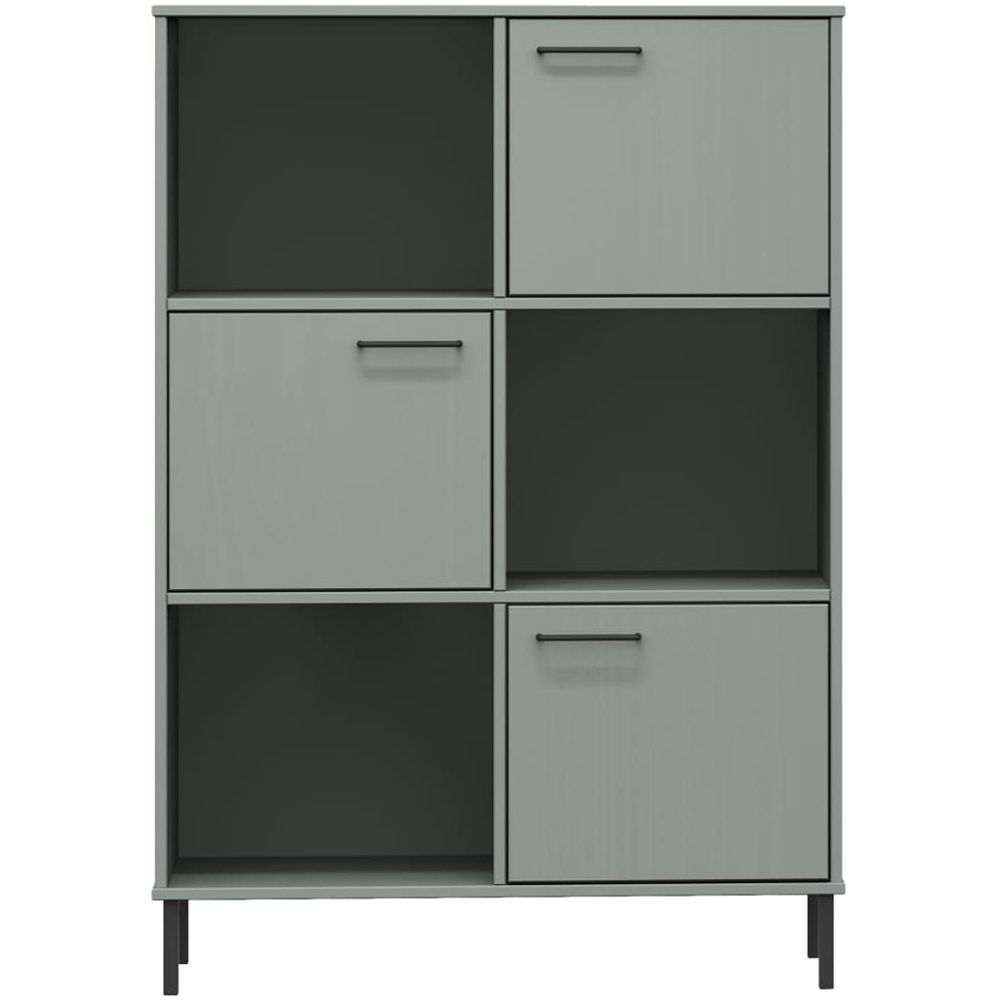 vidaXL Oslo 3 Door 3 Shelf Grey Solid Pine Wood and Metal Bookcase Image 4