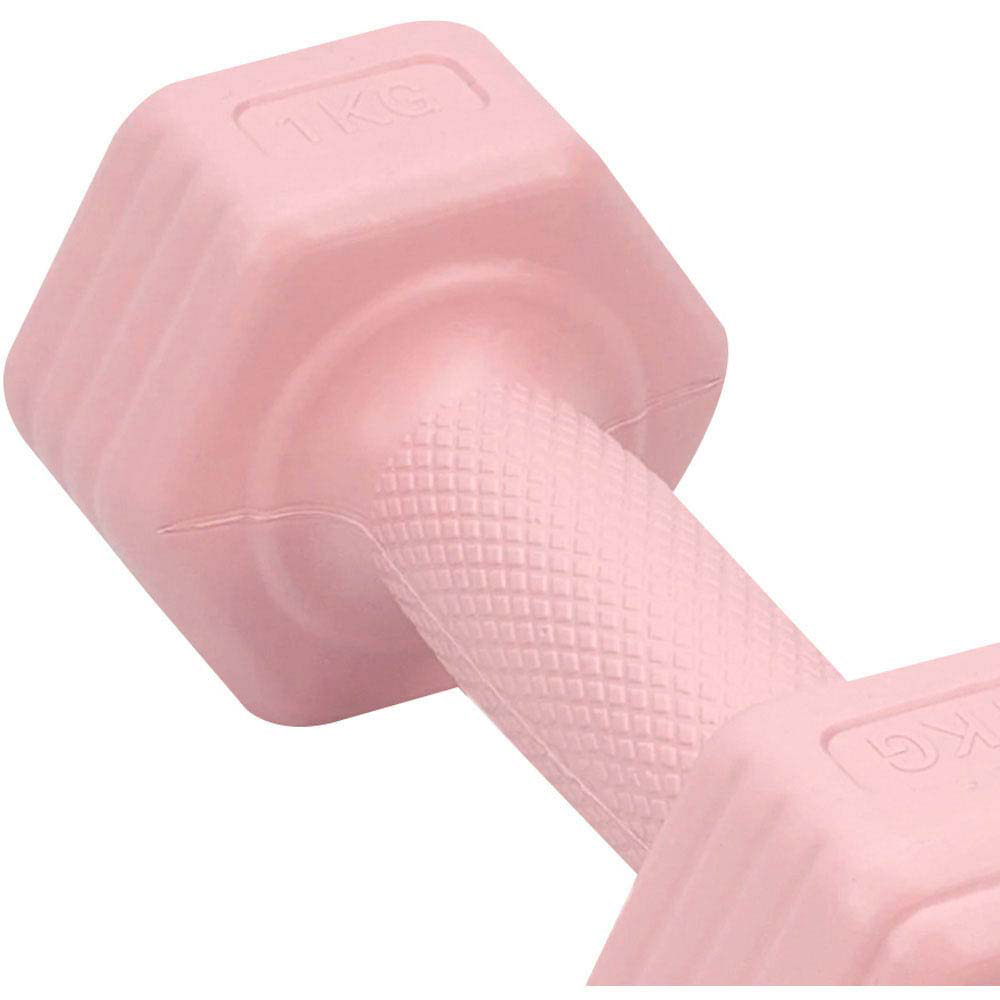 H&O Direct Light Pink Hexagonal Dumbbell with Non-Slip Grip 1kg 2 Pack Image 5
