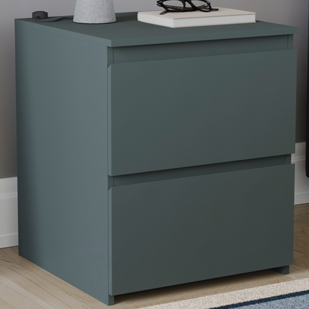 Vida Designs Denver Jasper Green 2 Drawer Large Bedside Table Image 1