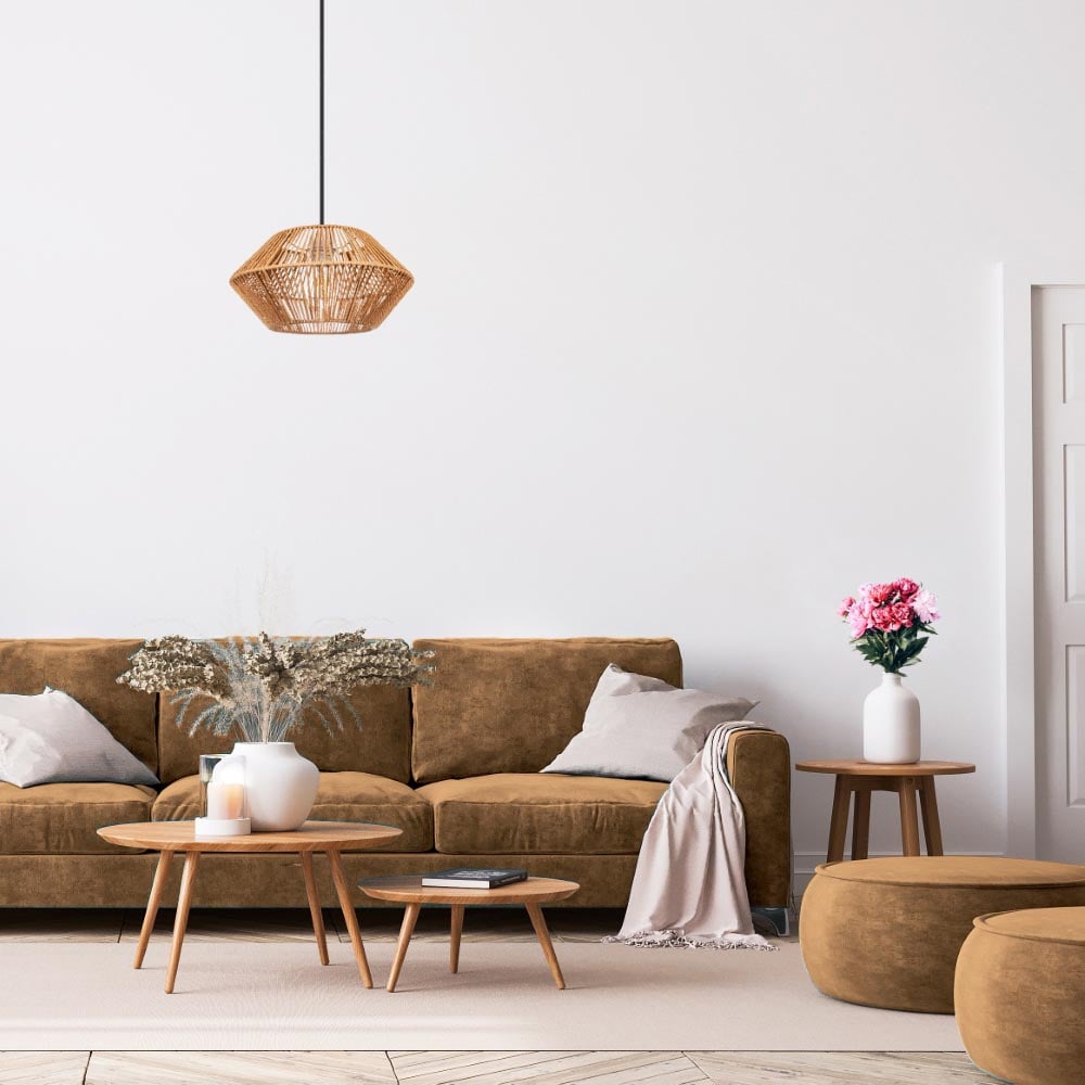 Happy Homewares Natural Brown Paper String Easy Fit Pendant Shade Image 2