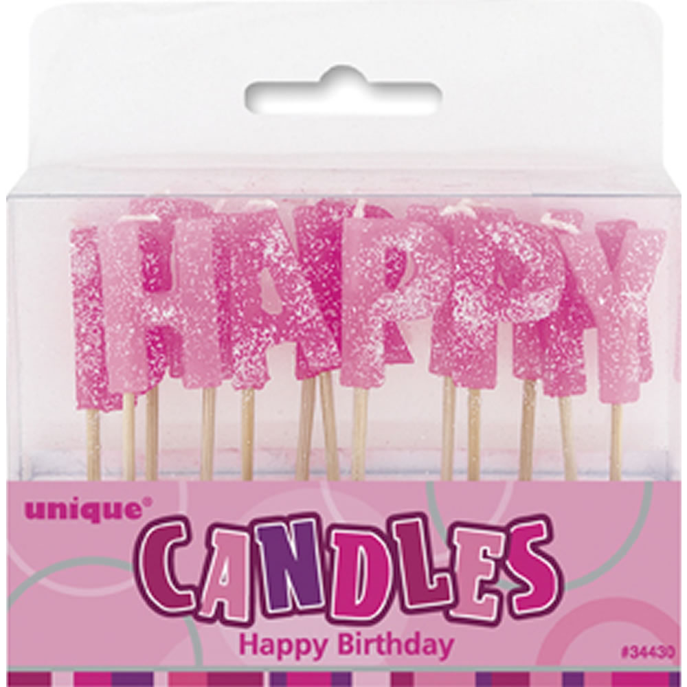 Glitter Happy Birthday Pink Candles Image