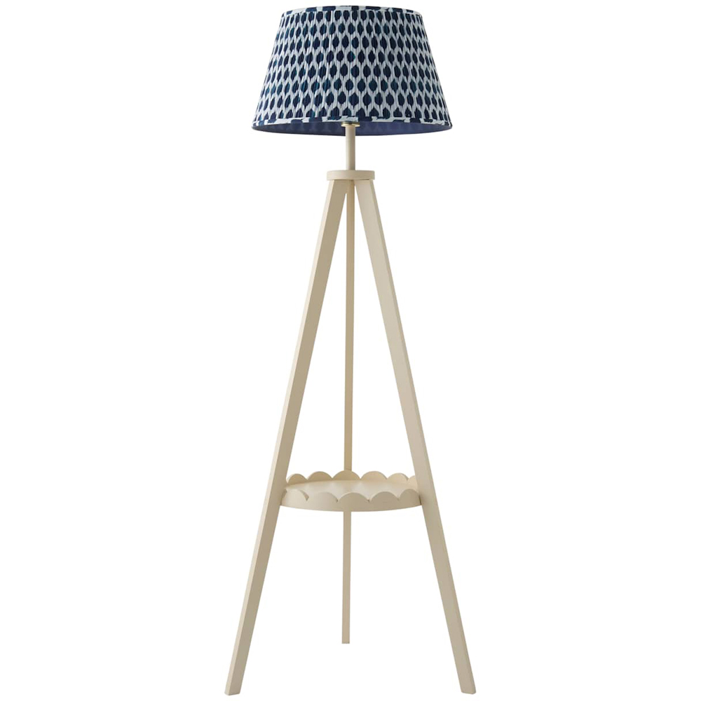 ValueLights Morrigan Blue Ikat Pleated Shade Cream Scallop Tripod LED Floor Lamp with Bulb Image 1