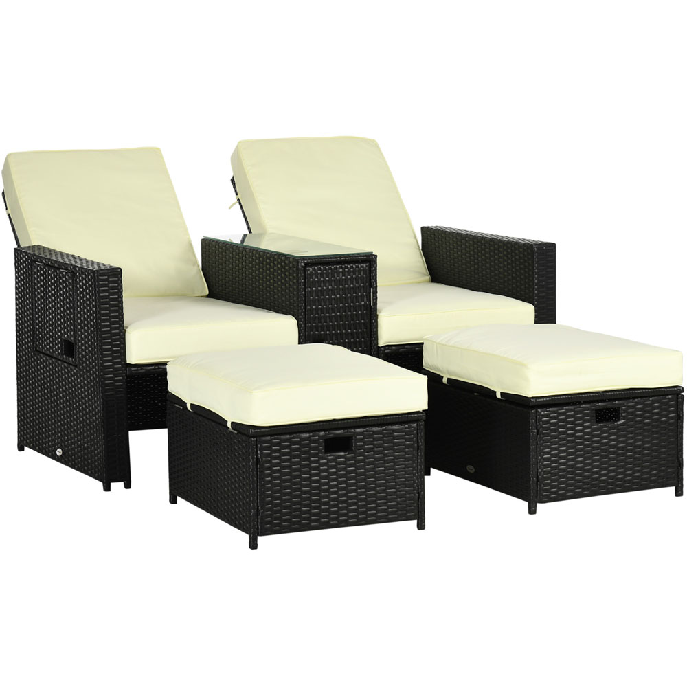 Outsunny 5 Piece Black PE Rattan Sun Lounger Set Image 2