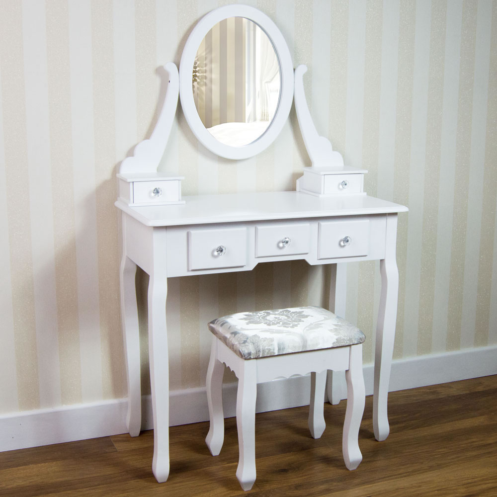 Vida Designs 5 Drawer White Dressing Table Set Image 1