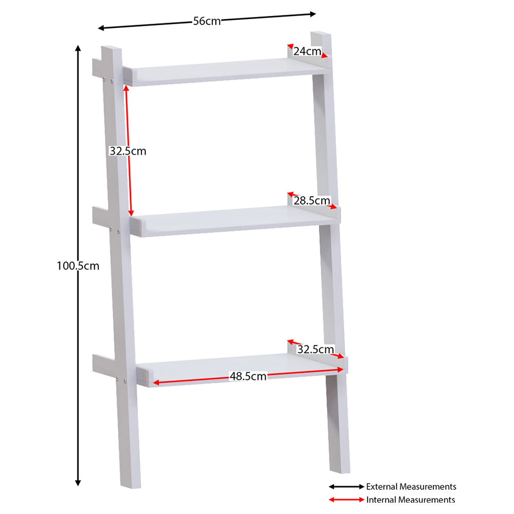 Vida Designs York 3 Shelf White Ladder Bookcase Image 5