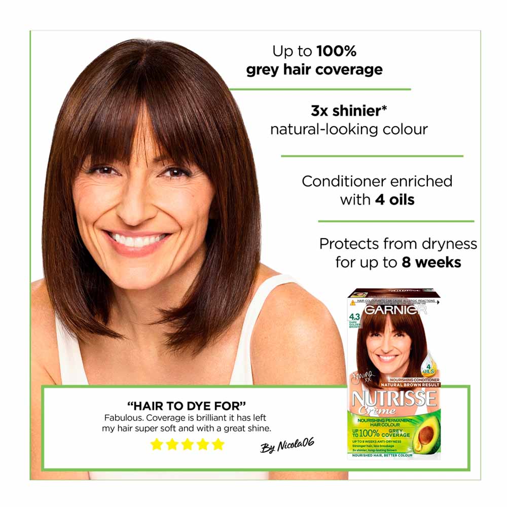 Garnier Nutrisse Cappuccino Dark Golden Brown 4.3 Permanent Hair Dye ...