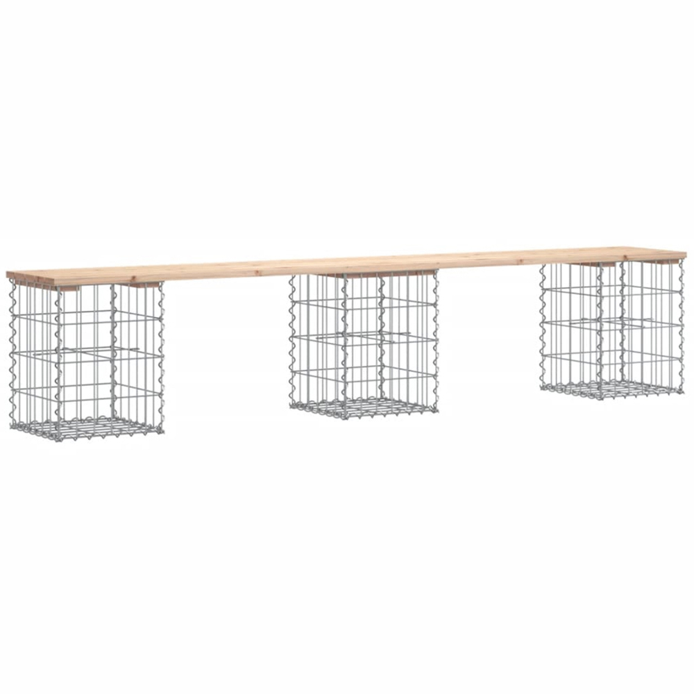 vidaXL Natural Solid Pine Wood Gabion Design Garden Bench 203 x 31 x 42cm Image 1