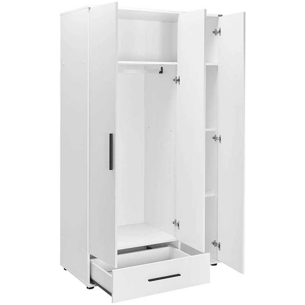 FWStyle 3 Door Single Drawer Matt White Triple Wardrobe Image 5