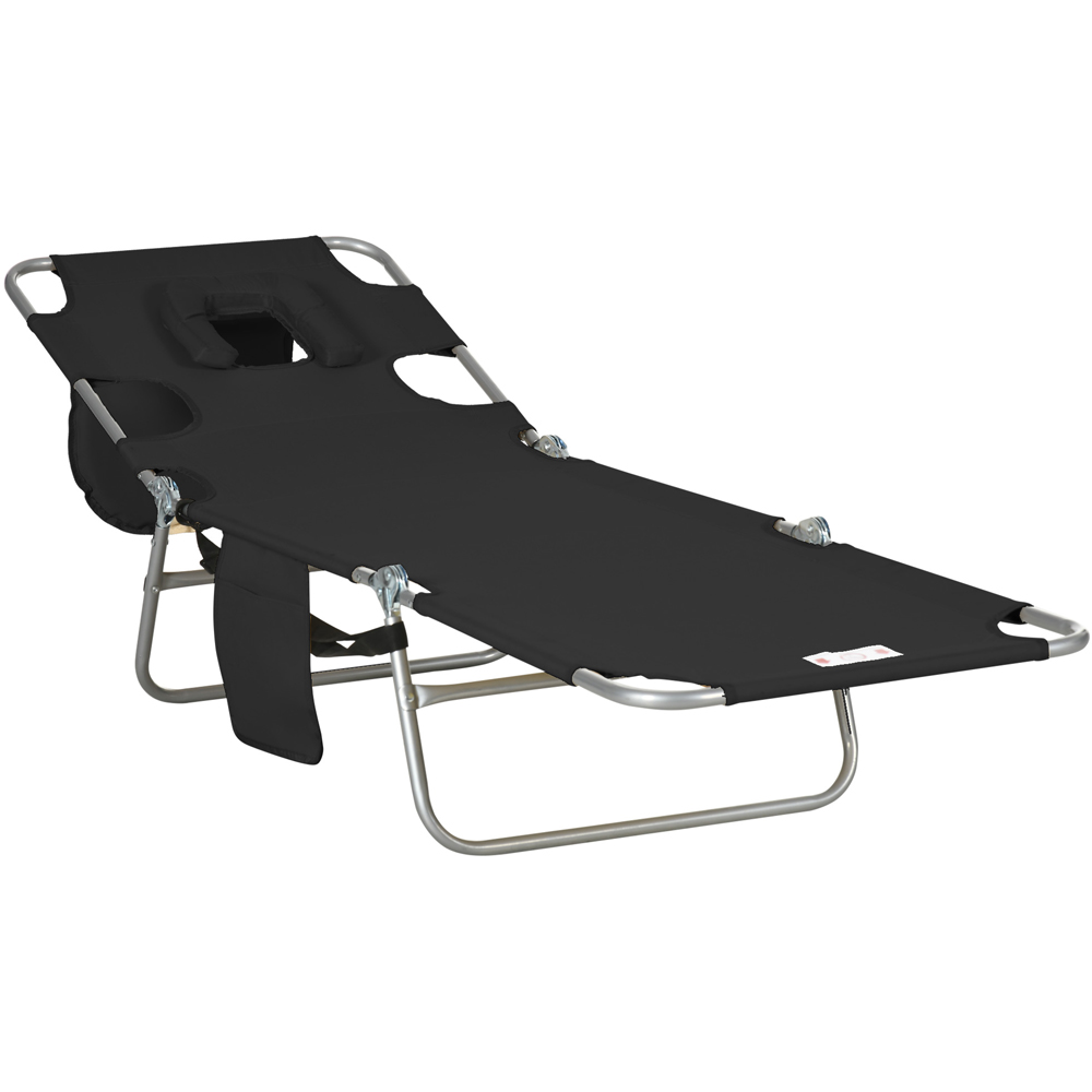 Outsunny Black 5 Level Adjustable Folding Sun Lounger with Reading Hole Image 2
