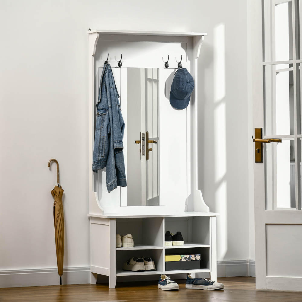 Portland White Standing Coat Rack with Shoe Storage Image 2