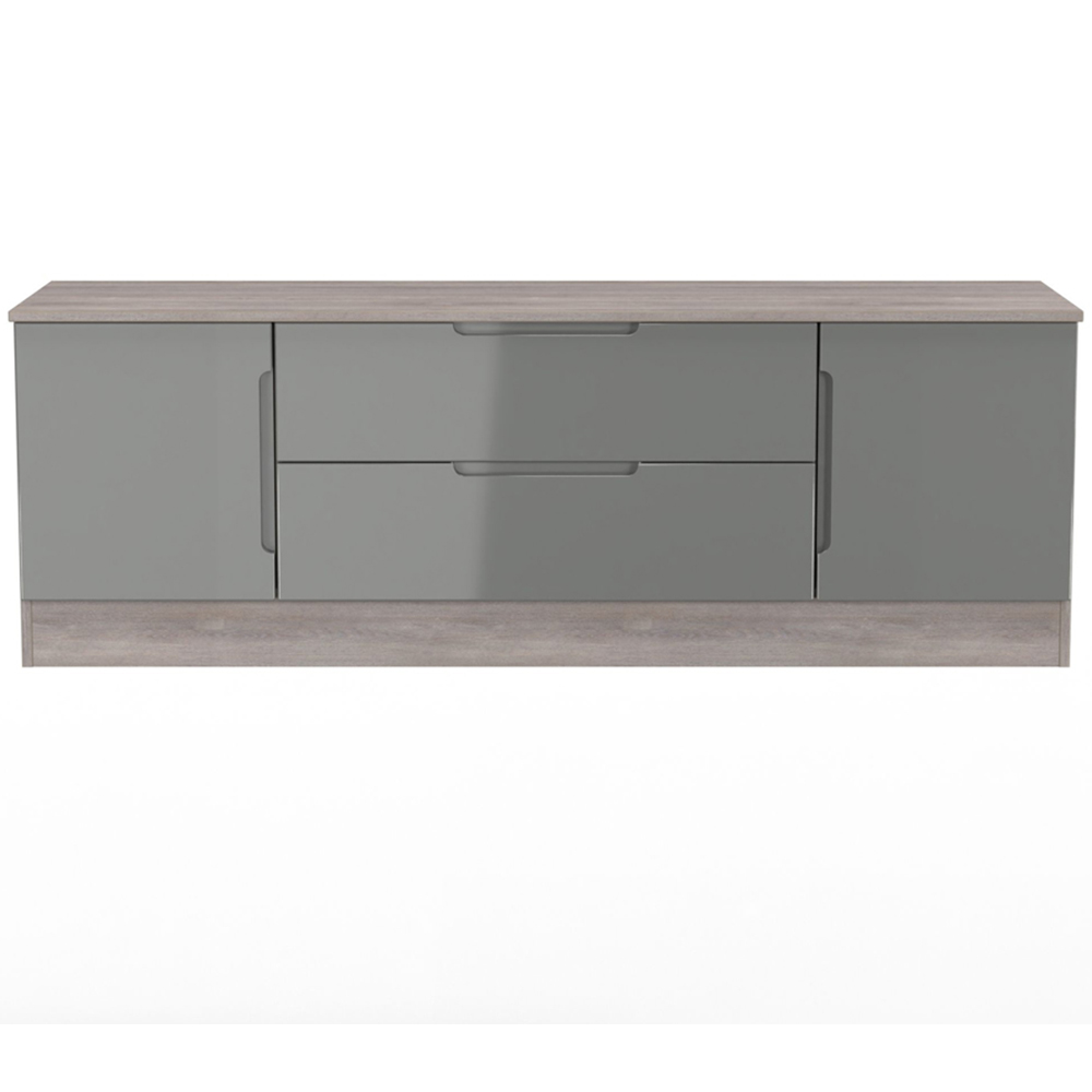 Crowndale Milan 2 Door 2 Drawer Grey Gloss and Grey Oak Wide TV Unit Ready Assembled Image 3